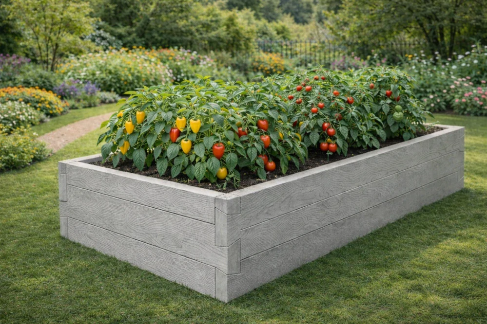 Betónový vyvýšený záhon – Kefovaná doska, bezúdržbový, extrémne odolný